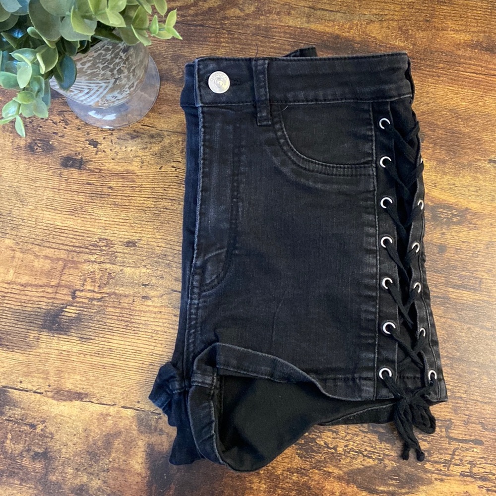 H&M lace-up Black Jean Shorts